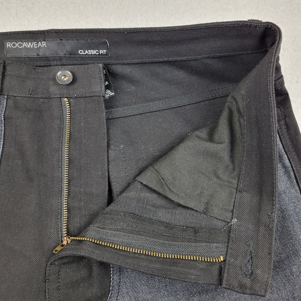 Rocawear Double Thigh Straight Leg Jeans Mens 34 x 33 Black Denim NWOT - Picture 8 of 14
